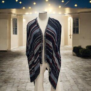 Free People Striped Open Front Poncho Cardigan OS Boho Chic Cozy Fall Flowy